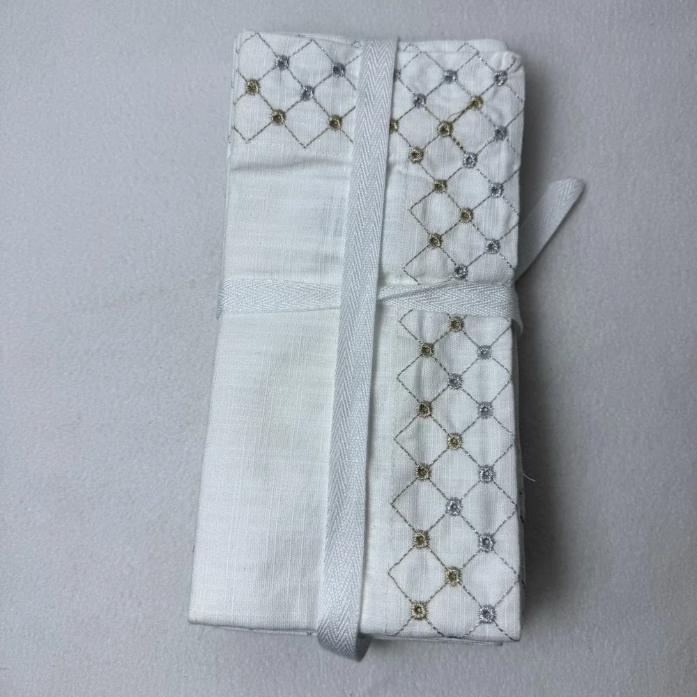 Williams Sonoma Metallic Trellis Dinner Napkins Set Of 4 Gold Silver White READ